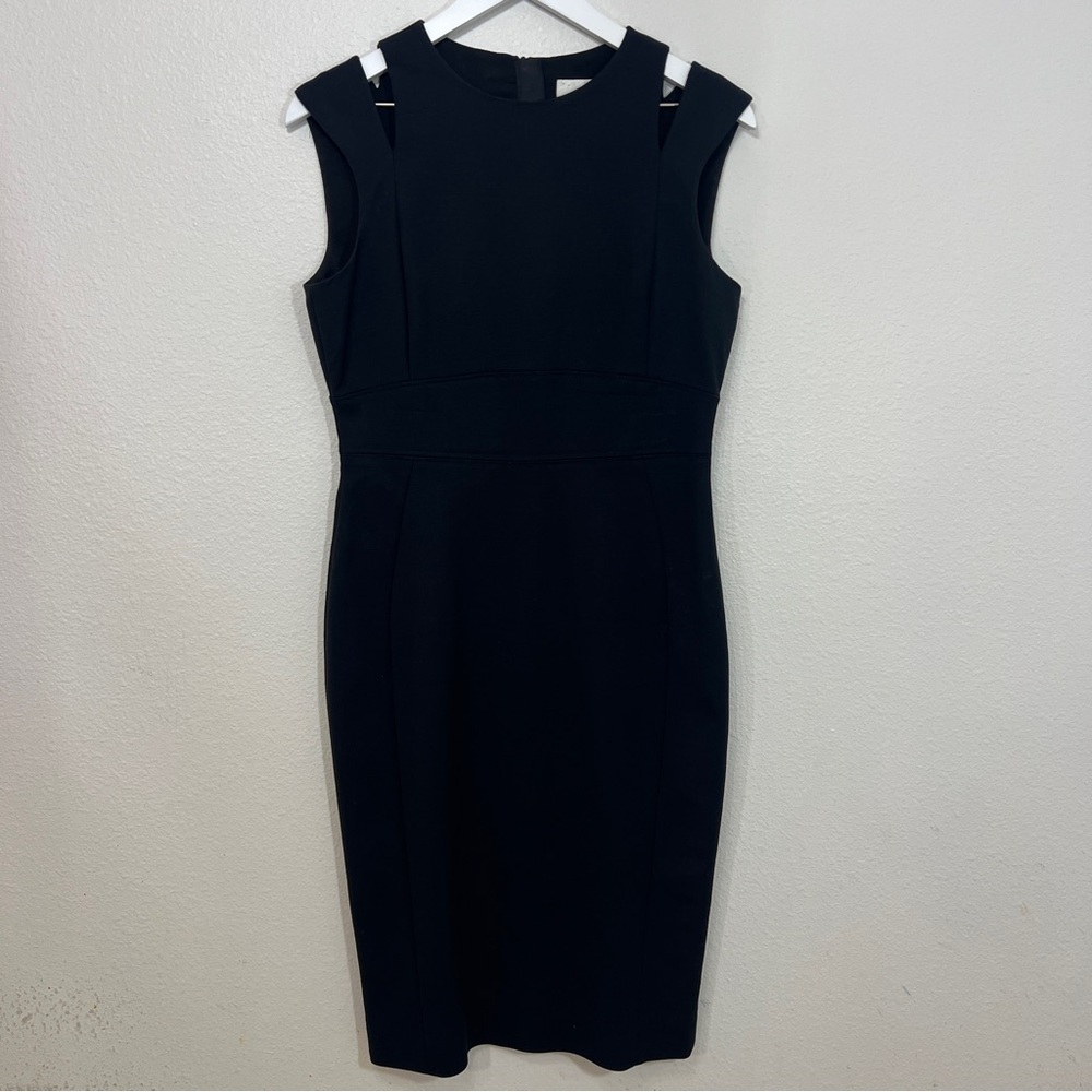 LK Bennett Nelly black knee length tailored pencil dress slit shoulders size 8